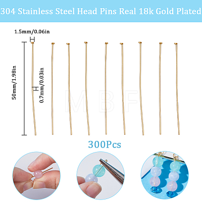 300Pcs 304 Stainless Steel Flat Head Pins STAS-SC0005-79-1