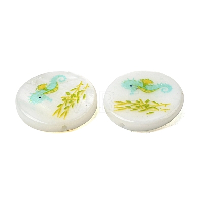 Ocean Printed Natural Freshwater Shell Flat Round Beads SHEL-A006-13G-1