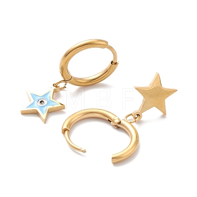 3 Pairs 3 Style Enamel Star with Evil Eye Dangle Hoop Earrings EJEW-B020-07G-1