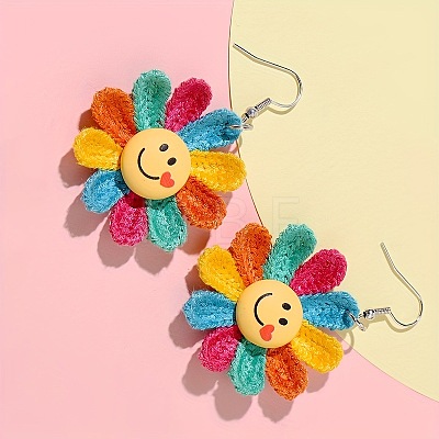 Smiling Face with Sunflower Alloy Resin Dangle Earrings FS-WG8F2AA-01-1