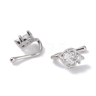 Heart Brass Micro Pave Cubic Zirconia Cuff Earrings for Women EJEW-E308-01P-1