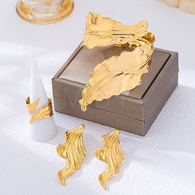Leaf Iron Cuff Bangles & Rings & Stud Earrings Sets for Women WG5C6C1-01-1