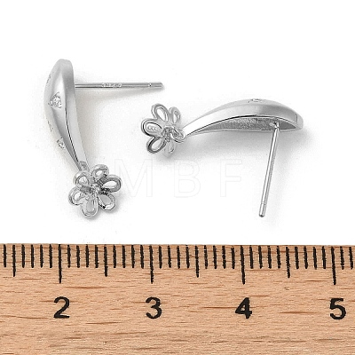 Rhodium Plated Flower 925 Sterling Silver Micro Pave Cubic Zirconia Stud Earring Findings STER-P056-12P-1