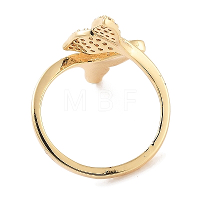 Leaf Rack Plating Brass Micro Pave Cubic Zirconia Open Cuff Rings for Women RJEW-Z059-06G-1