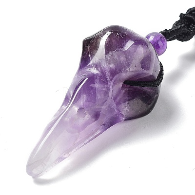 Natural Amethyst Plague Doctor Pendant Necklace with Nylon Rope NJEW-H009-01-10-1