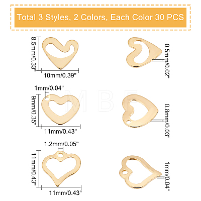 Unicraftale 180Pcs 6 Style 201 Stainless Steel Charms STAS-UN0031-55-1