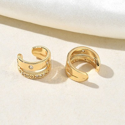 Two-layer C-Shaped Brass Micro Pave Clear Cubic Zirconia Cuff Earrings EJEW-L316-01G-04-1