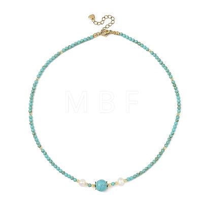 Natural & Synthetic Mixed Gemstone Round and Natural Cultured Freshwater Pearl Beaded Necklaces NJEW-JN06554-1