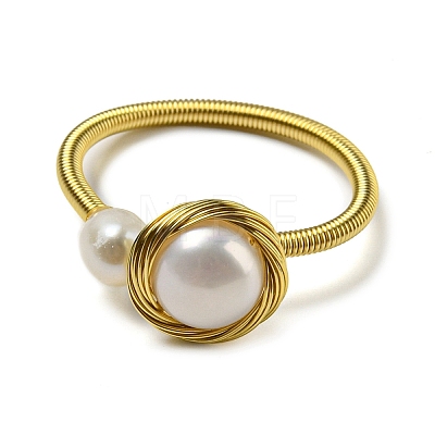 Natural Pearl Open Cuff Ring RJEW-H220-13G-1