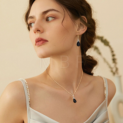 3 Sets 3 Colors Rhinestone Teardrop Dangle Earrings & Pendant Necklace SJEW-FI0001-27-1