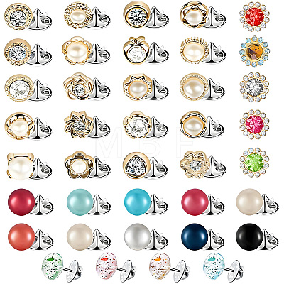 39Pcs Flower & Flat Round ABS Plastic with Alloy Lapel Pin Backs for Backpack Clothes JEWB-GF0001-55-1