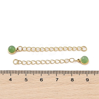 Ion Plating(IP) 316 Surgical Stainless Steel Curb Chain Extender with Natural Green Aventurine Round Charm STAS-A097-01G-13-1