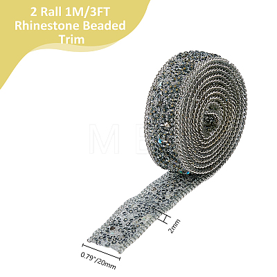 Rhinestone & Glass Seed Bead & Iron Curb Chain Ribbon DIY-WH0349-222-1