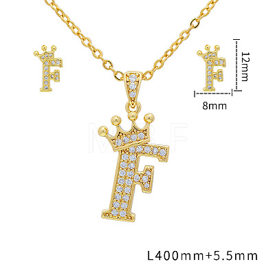 Brass Micro Pave Clear Cubic Zirconia Pendant Necklaces & Stud Earrings Sets FS-WG8C370-06-1