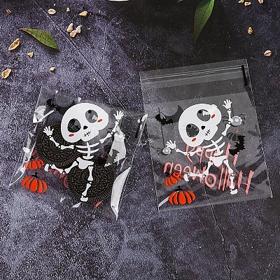 Halloween Theme Skeleton Plastic Cookies Bags PW-WG41F98-04-1