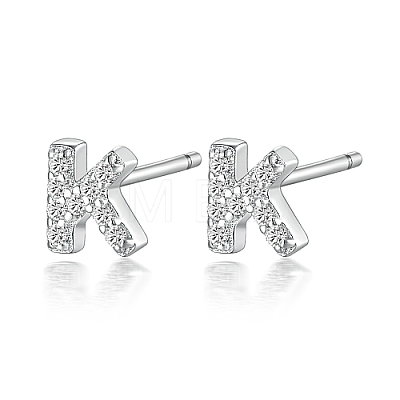 Anti-Tarnish Rhodium Plated 925 Sterling Silver Initial Letter Stud Earrings HI8885-11-1