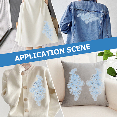 1Pair Flower Shape Polyester & Sequin Embroidery Cloth Iron On Patches DIY-CY0003-82A-1