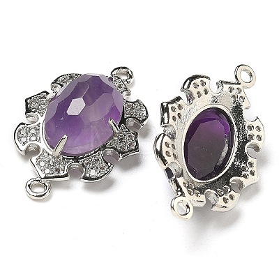 Natural Amethyst Faceted Oval Connector Charms G-G181-06P-03-1