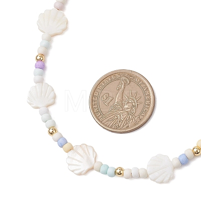 Summer Beach Natural White Shell and Glass Seed Beaded Necklaces NJEW-JN05855-01-1