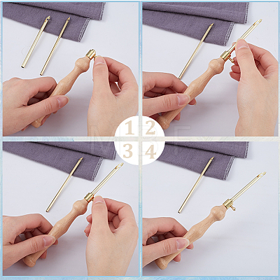 Wood Handle Brass Punch Embroidery Needle Pen & Easy Automatic Threader Set DIY-WH0453-88B-1