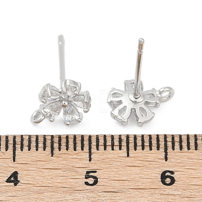 Brass Micro Pave Clear Cubic Zirconia Stud Earring Findings KK-Z099-02P-01-1