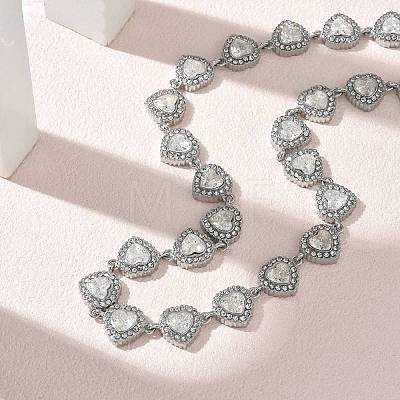 304 Stainless Steel Full Crystal Rhinestone Heart Link Chain Necklaces for Women SA-CBABBEA-01-1