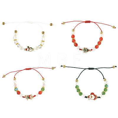 4Pcs Christmas Alloy Enamel Link Bracelets BJEW-FS00032-1