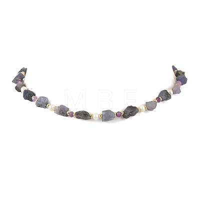 Raw Rough Natural Tanzanite & Faceted Rondelle Dyed Purple Malaysia Jade & Pearl Beaded Necklaces for Women NJEW-JN06589-1