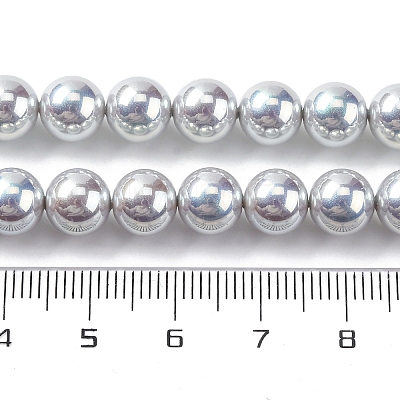 UV Plating Pearlized Glass Pearl Beads Strands GLAA-F128-01B-T12-1