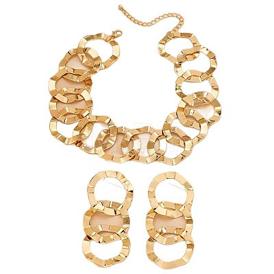 Alloy Ring Link Chain Necklaces & Stud Dangle Earrings Setss FS-WGED5D3-01-1