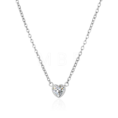 Heart-shaped 304 Stainless Steel Pave Clear Cubic Zirconia Pendant Cable Chain Necklaces for Women FS0820-2-1