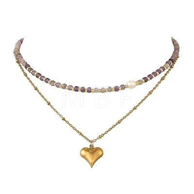 304 Stainless Steel Pendant Double Layer Necklaces NJEW-JN06643-02-1
