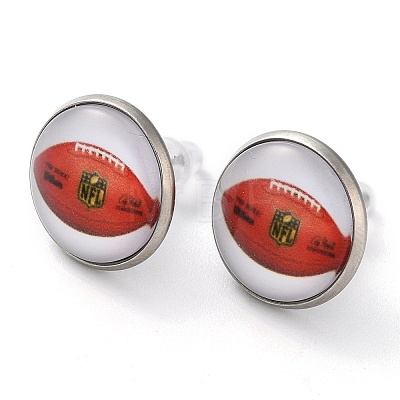 Sport Balls Glass & 304 Stainless Steel Stud Earrings for Women EJEW-H005-01P-10-1