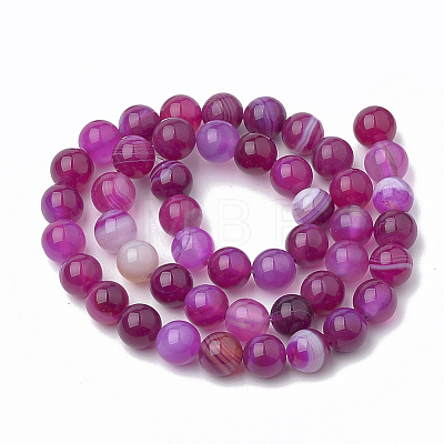 Dyed Natural Striped Agate/Banded Agate Round Bead Strands X-G-R342-4mm-04-1