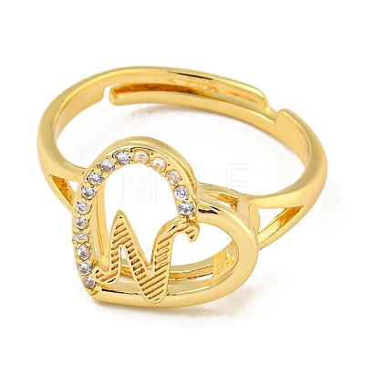 Heart with Letter Rack Plating Brass Micro Pave Cubic Zirconia Adjustable Rings for Women RJEW-I105-06G-N-1