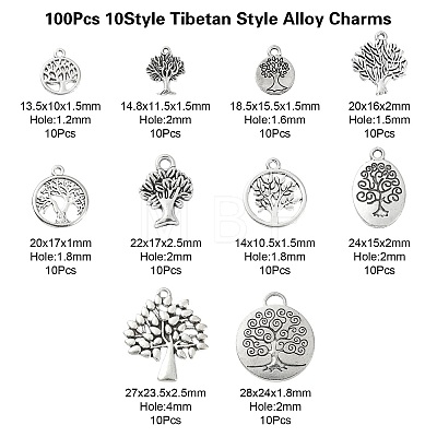 100Pcs 10 Style Tibetan Style Alloy Pendants TIBEP-CJ0001-24-1