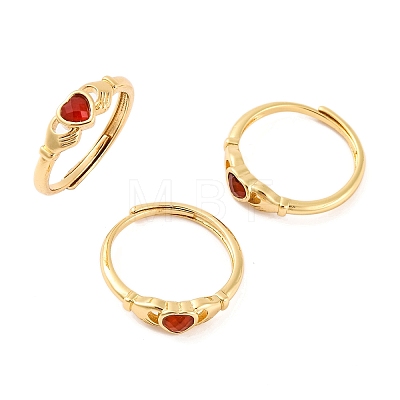 Hand with Heart Natural Carnelian Agate Adjustable Rings RJEW-Q817-06G-02-1