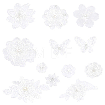 12Pcs 12 Style Flower/Butterfly Polyester Embroidery Sew on Clothing Patches PATC-CA0001-10-1
