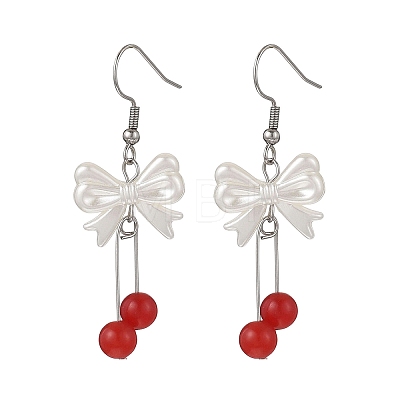 Bowknot ABS Plastic Imitation Pearl Dangle Earrings EJEW-JE06767-1