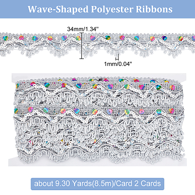   2 Cards Wave-Shaped Polyester Ribbons OCOR-PH0001-89B-1