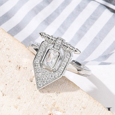 Brass Micro Pave Clear Cubic Zirconia Cuff Finger Rings for Women RJEW-U033-10P-1