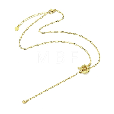 Brass Round Tassel Paperclip Chain Lariat Necklaces for Women NJEW-JN06010-1