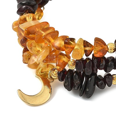 Natural Amber & Garnet Chip Beaded Wrap Bracelets BJEW-JB14310-1