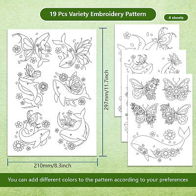 4 Sheets 11.6x8.2 Inch Stick and Stitch Embroidery Patterns DIY-WH0455-048-1