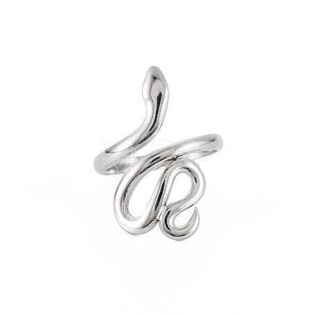 Non-Tarnish 304 Stainless Steel Snake Wide Open Cuff Ring for Women RJEW-S405-226P-1