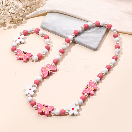 Plastic & Wood Beaded Necklaces & Beaded Bracelets Sets WG31E53-06-1