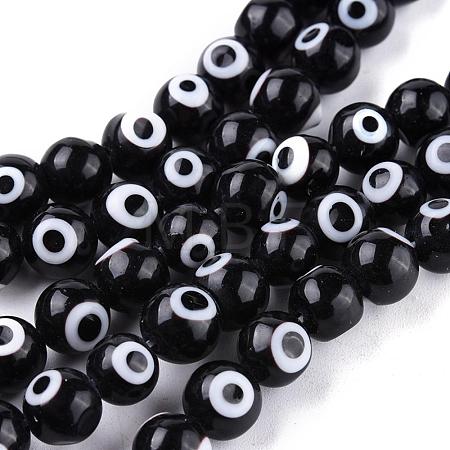 Handmade Evil Eye Lampwork Round Bead Strands LAMP-L055-6mm-08-1