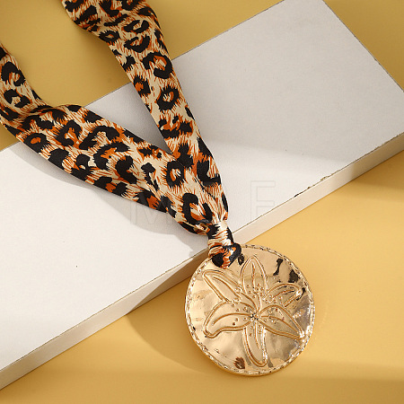 Cloth Leopard Print Scarf Necklaces with Alloy Pendant FS-WG91A7A-07-1