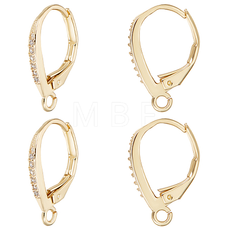 4Pairs Brass Micro Pave Clear Cubic Zirconia Leverback Earring Findings KK-BBC0021-97G-1
