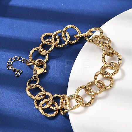 Textured 304 Stainless Steel Rolo Chain Bracelets for Women BJEW-A157-01G-1